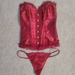Adore Me Plaid & Lace Corset Set (Large)
